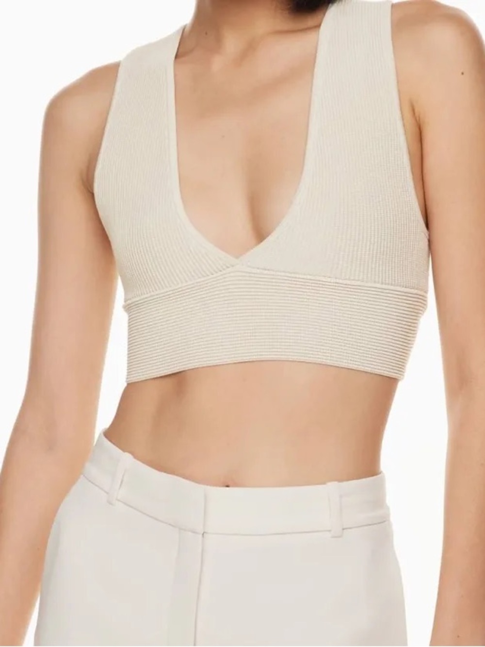 Babaton Sculpt Knit Deep V-Neck Cropped Tank Top - Cream